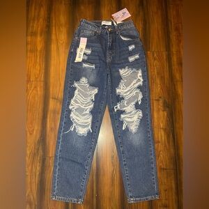NWT Max Jeans Ripped Indigo Mom Jeans